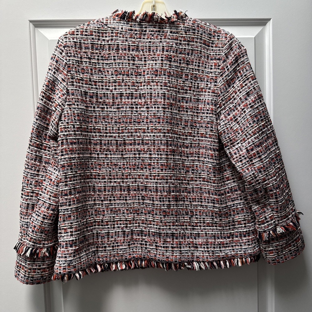 Tuckernuck Tweed Jacket Women's Large Multi Ellsworth Fringe Trim Front‎ Pockets - Picture 2 of 14